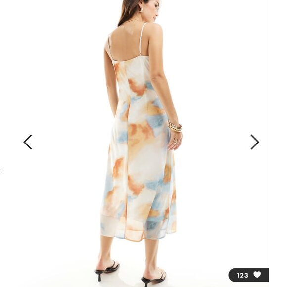 Vila cowl neck cami maxi dress (10) in abstract dream print cream peach blue - Picture 9 of 11
